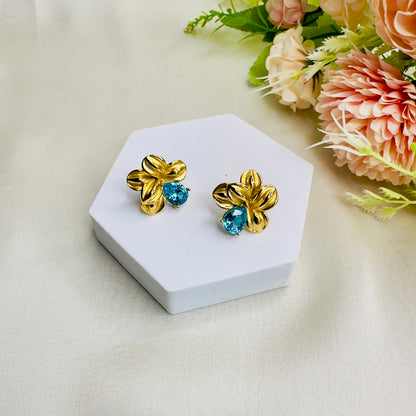 Stainless Steel 18K Gold Plating Floral Studs