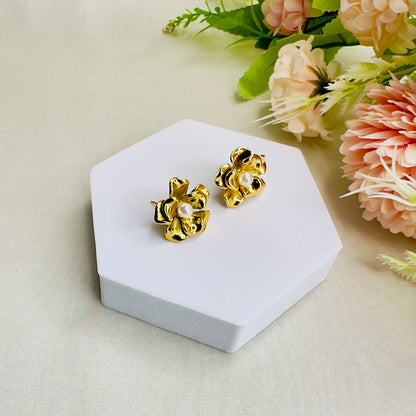 Stainless Steel 18K Gold Plated Flower Studs