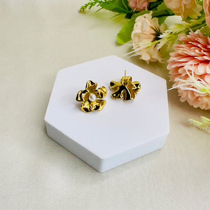 Stainless Steel 18K Gold Plated Flower Studs