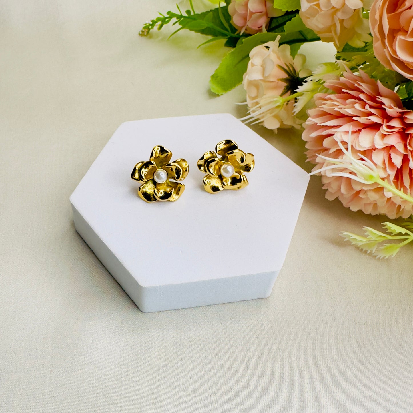 Stainless Steel 18K Gold Plated Flower Studs