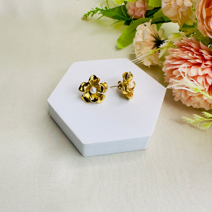 Stainless Steel 18K Gold Plated Flower Studs