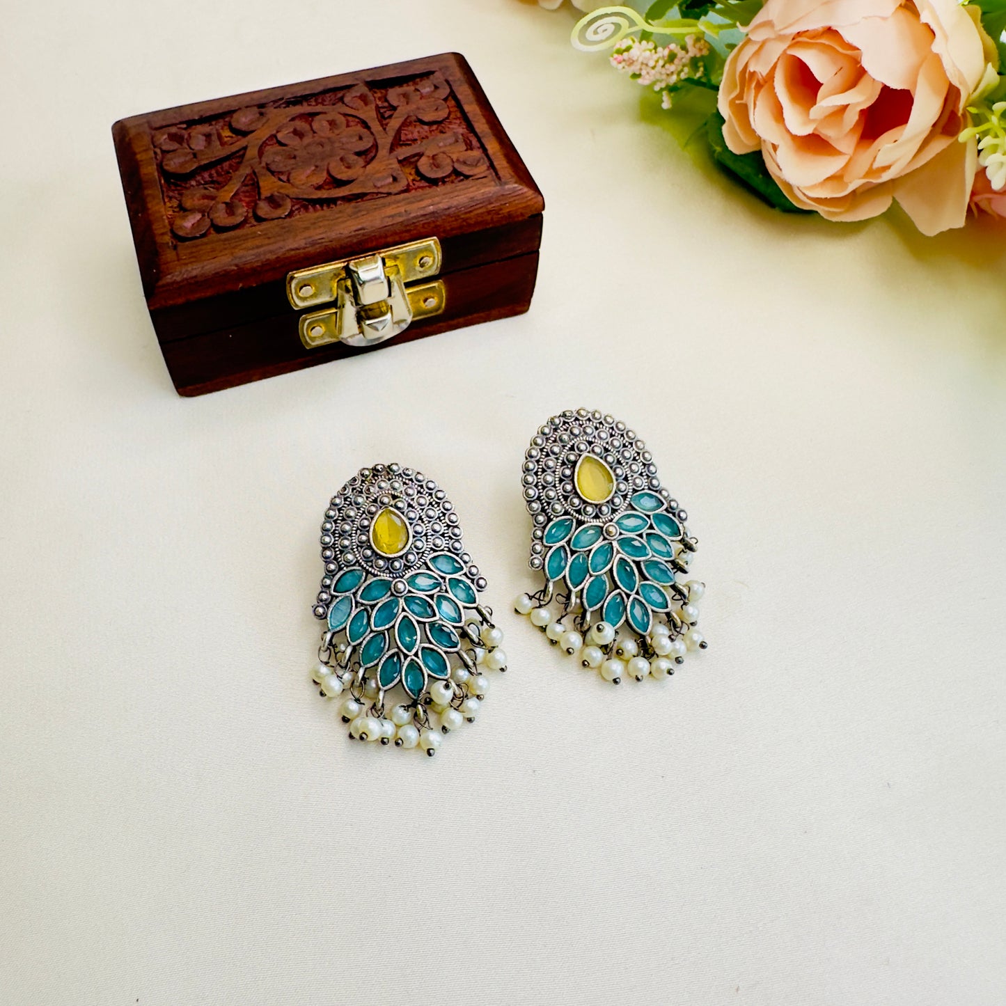 Yellow Blue Silver Replica Stud Earring