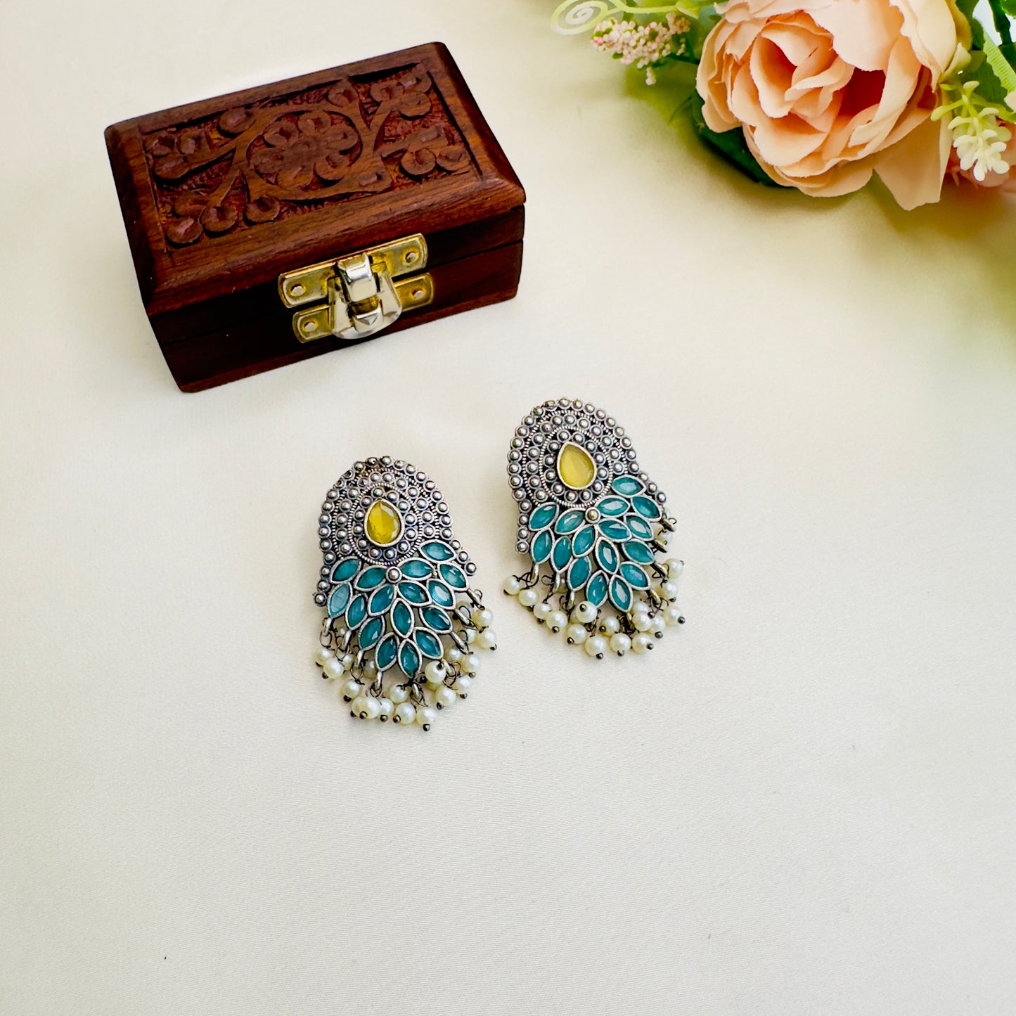 Yellow Blue Silver Replica Stud Earring