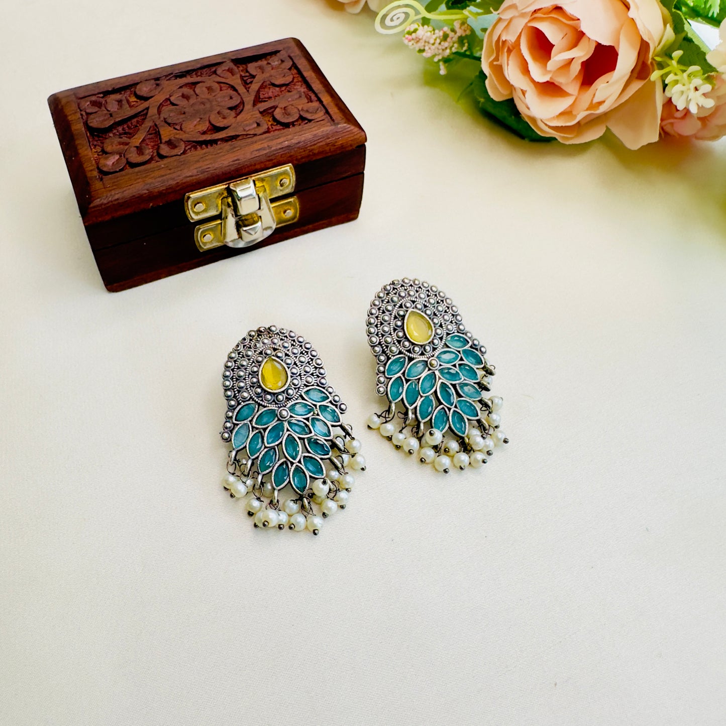 Yellow Blue Silver Replica Stud Earring