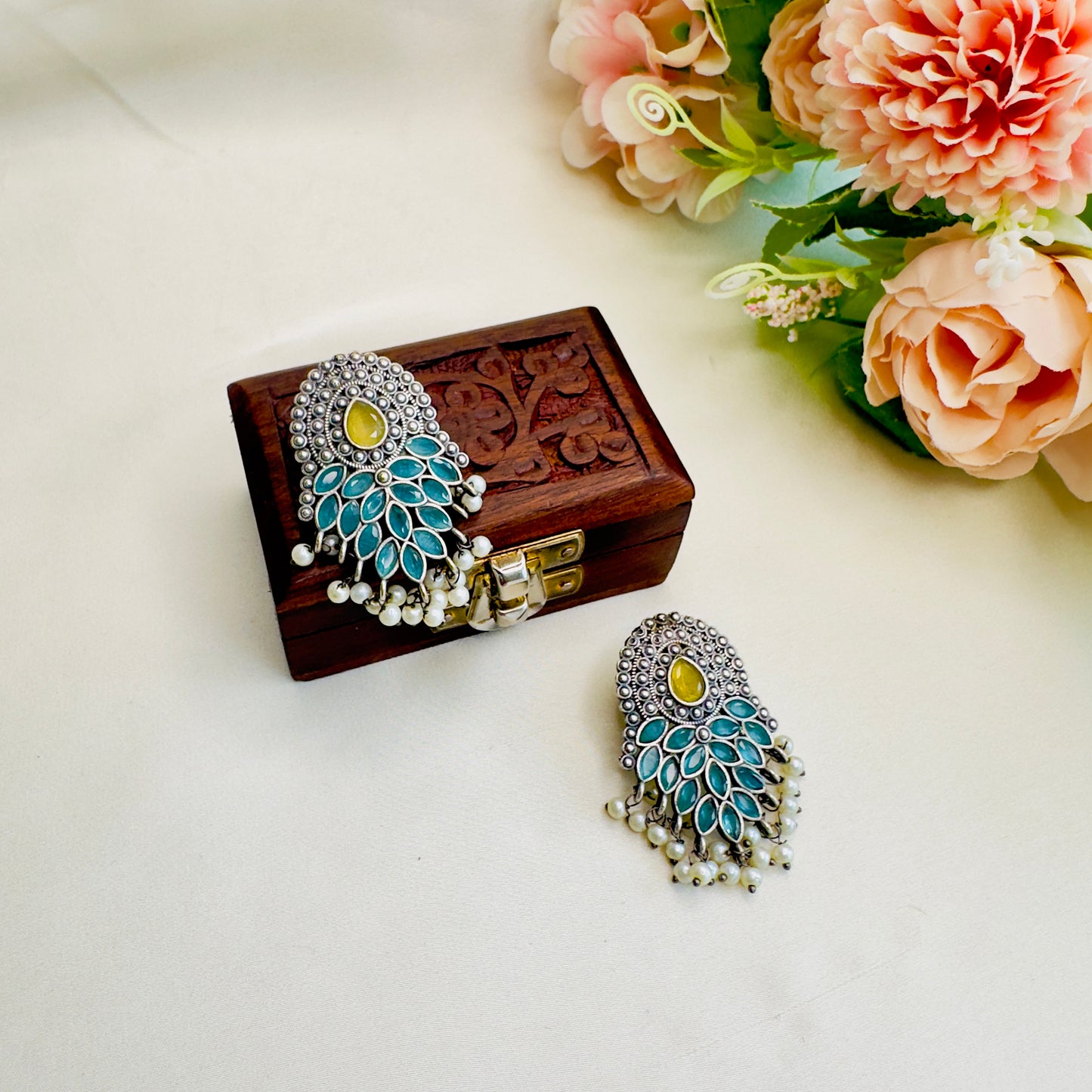 Yellow Blue Silver Replica Stud Earring