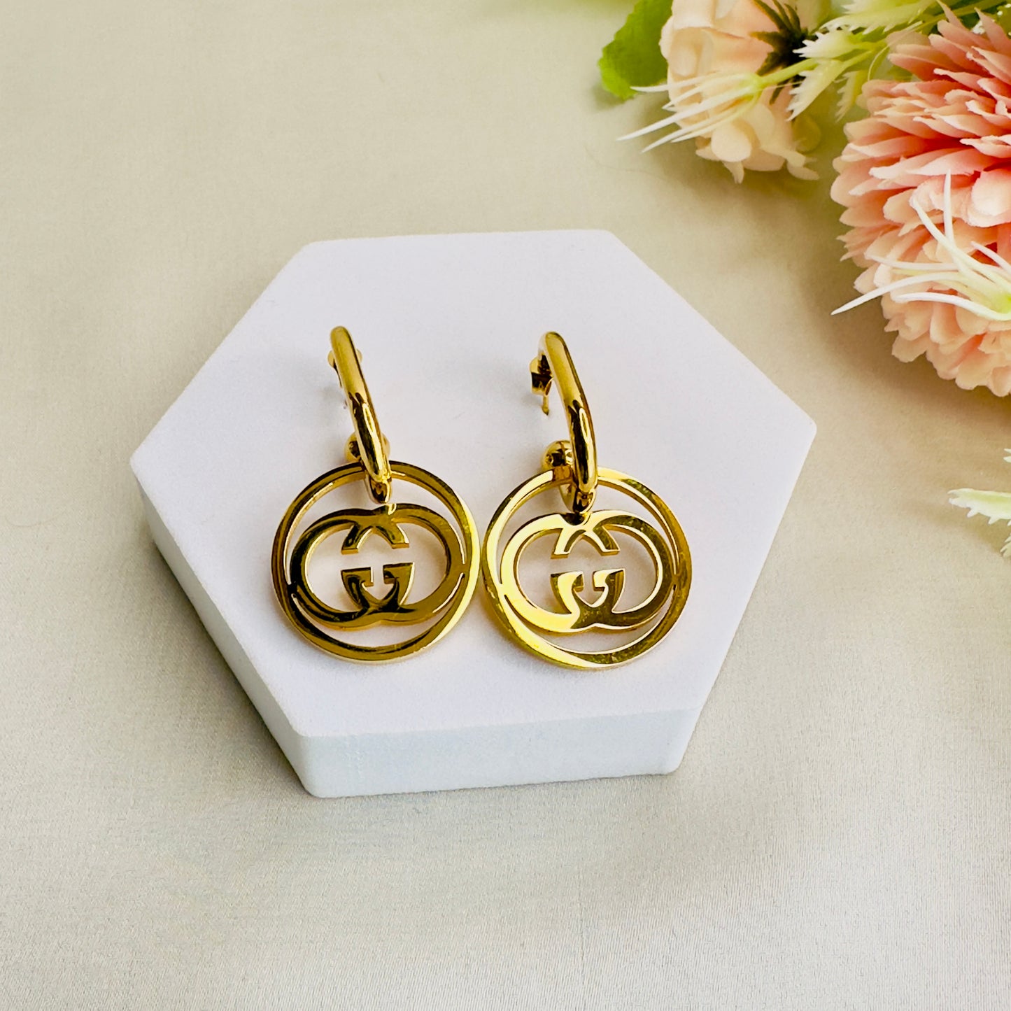 Stainless Steel 18K Gold Plated Brand Inspired Danglers