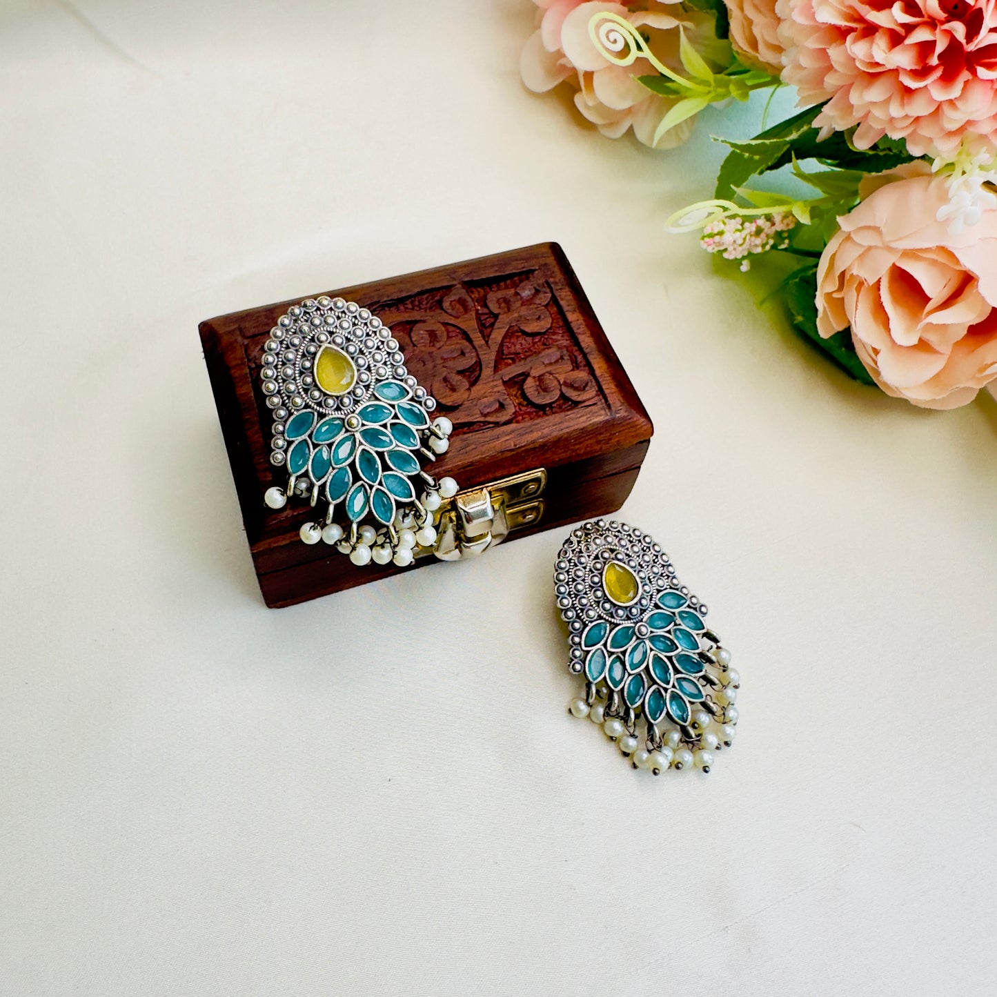 Yellow Blue Silver Replica Stud Earring