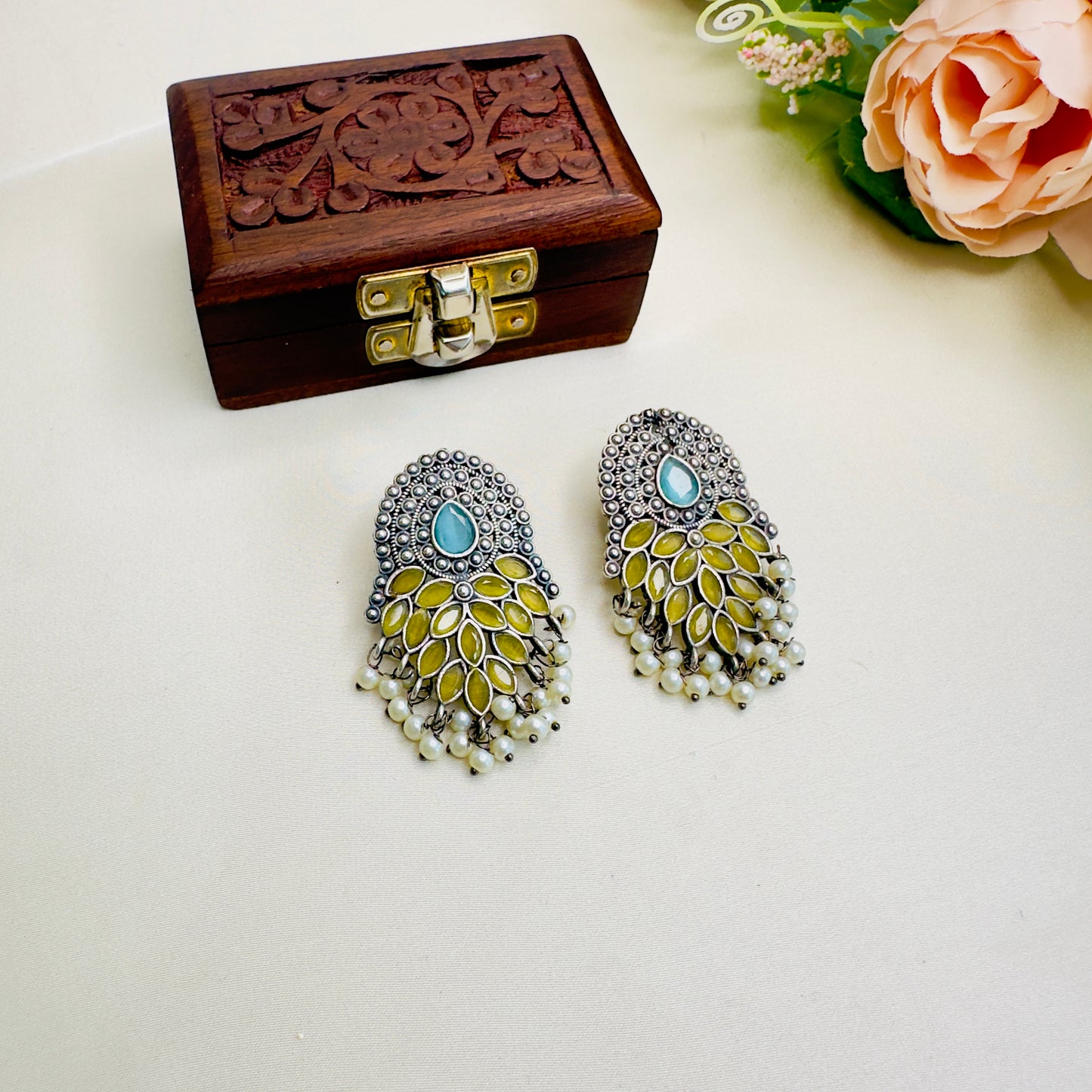 Yellow Blue Silver Replica Stud Earring