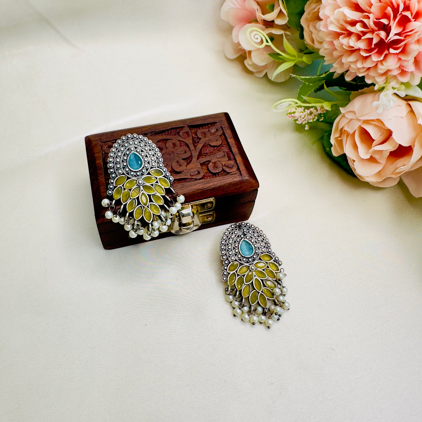 Yellow Blue Silver Replica Stud Earring