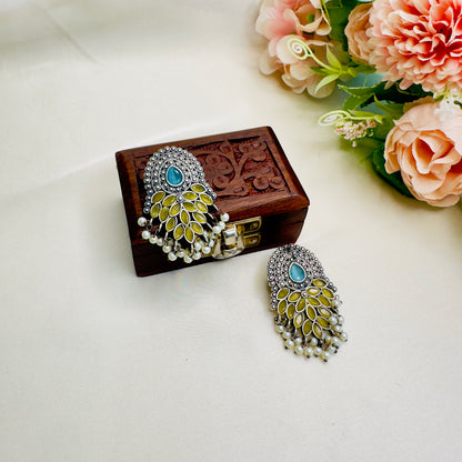 Yellow Blue Silver Replica Stud Earring