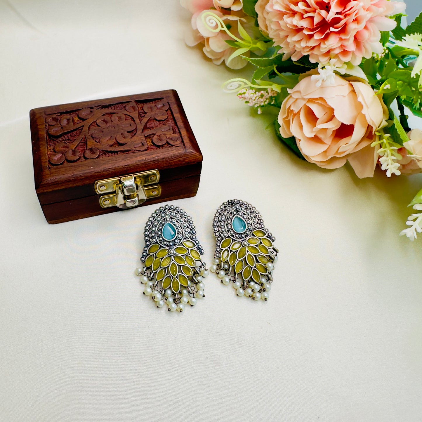 Yellow Blue Silver Replica Stud Earring