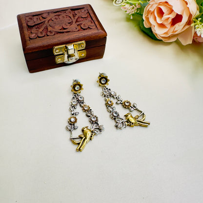 Dual Tone Bird Motif Earrings