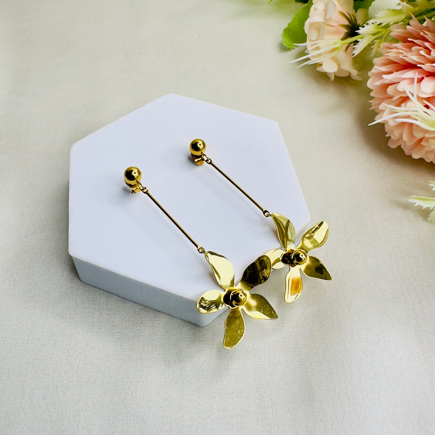 Tarnish Free 18K Gold Plated Flower Danglers