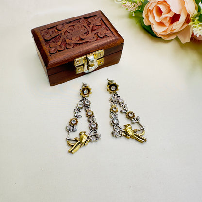 Dual Tone Bird Motif Earrings