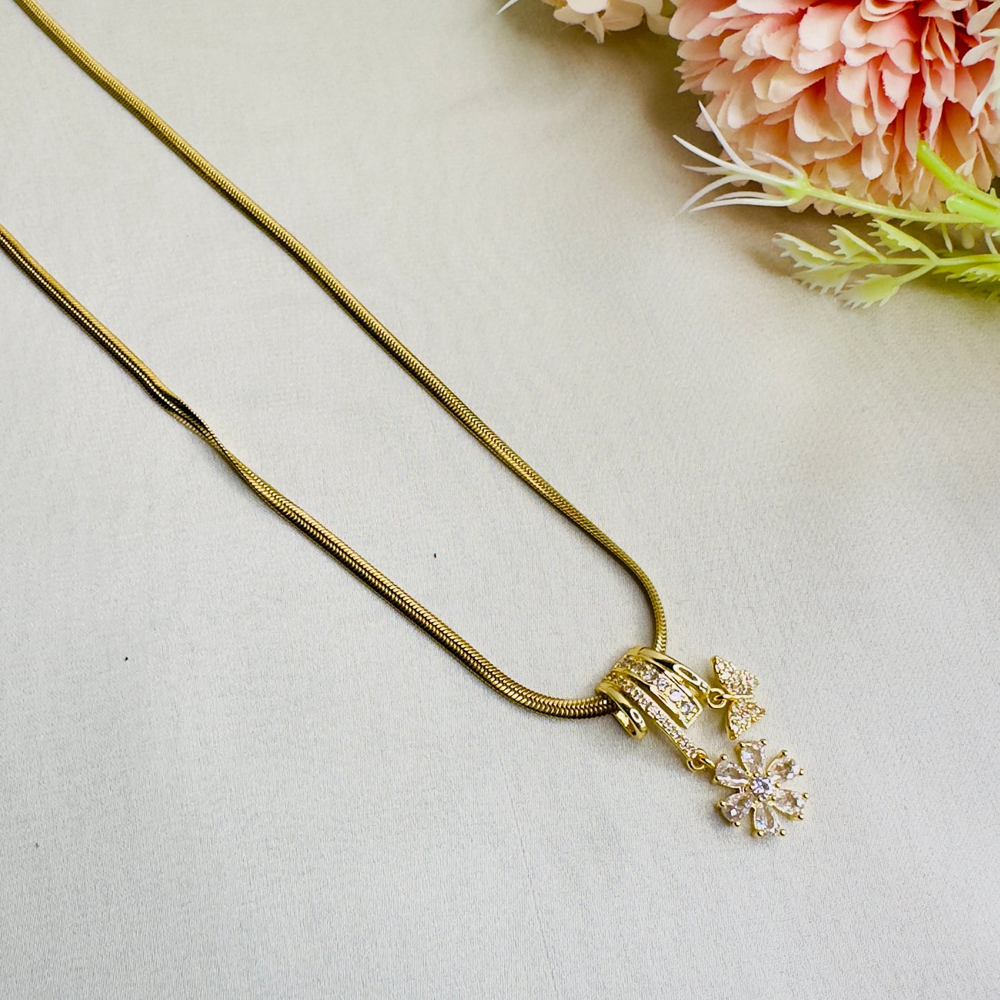 Tarnish Free flower Butterfly Chain Pendant