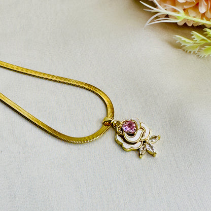 Tarnish Free MOP Rose flower Chain Pendant