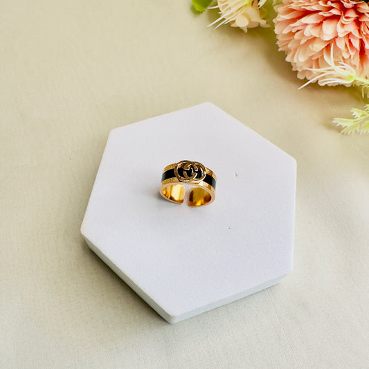 Tarnish Free Brand Inspired Rose Gold black Ring