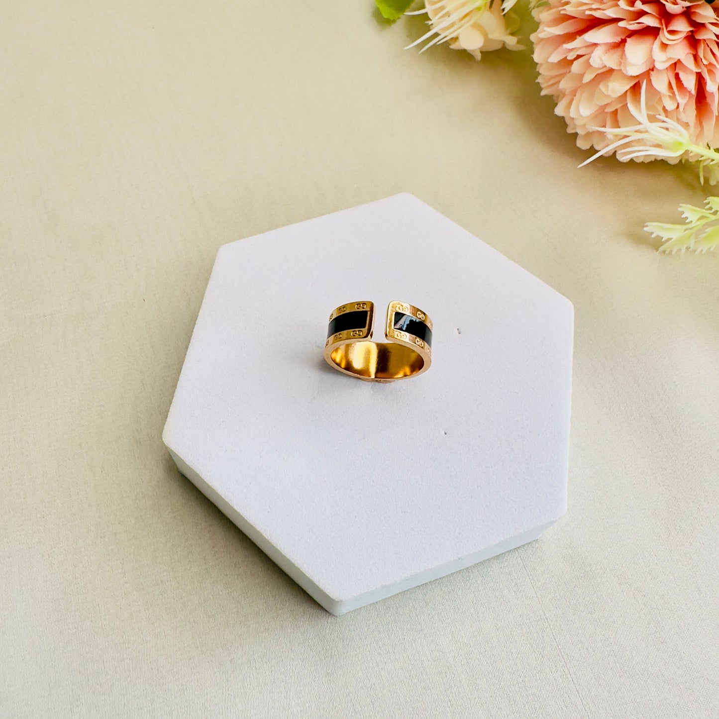 Tarnish Free Brand Inspired Rose Gold black Ring