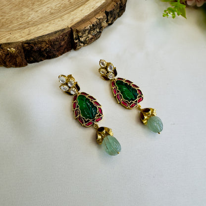 Ruby Green Jadau Kundan Earrings