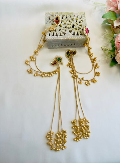 Pachi Kundan Kashmiri Earrings with Ear chain