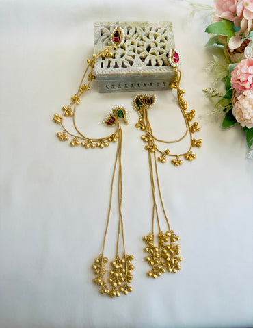 Pachi Kundan Kashmiri Earrings with Ear chain