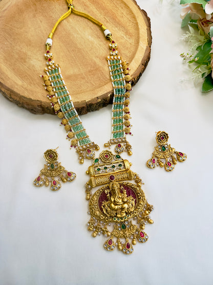 Ganapati Motif Hydro Piyoyee Necklace Set
