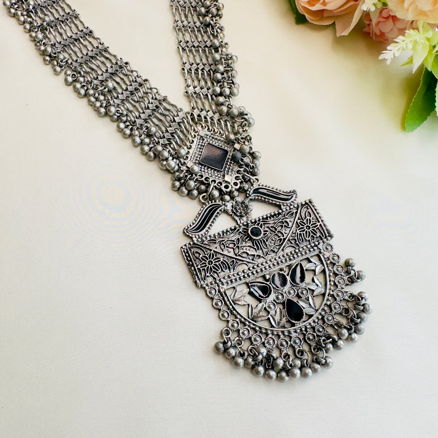 Long Oxidized Necklace Set