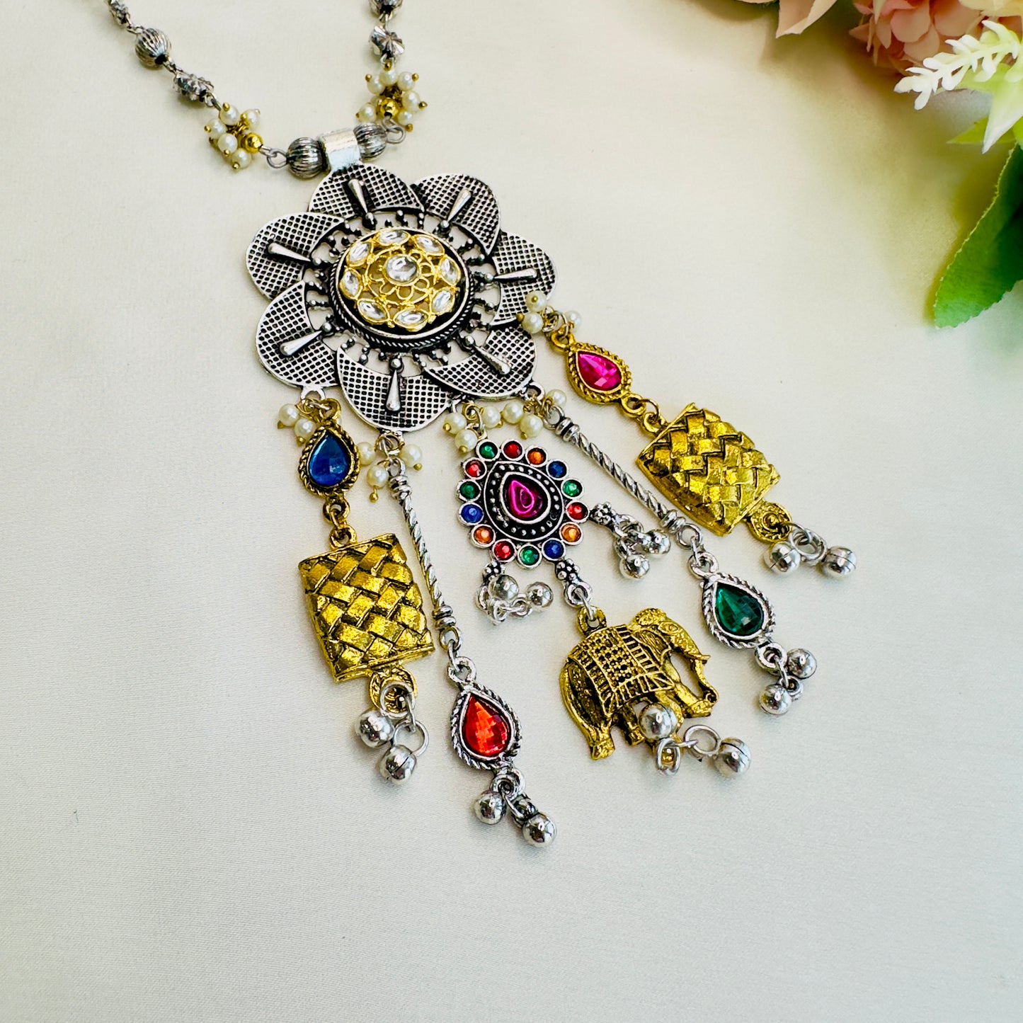 Multicolor Oxidized Necklace Set