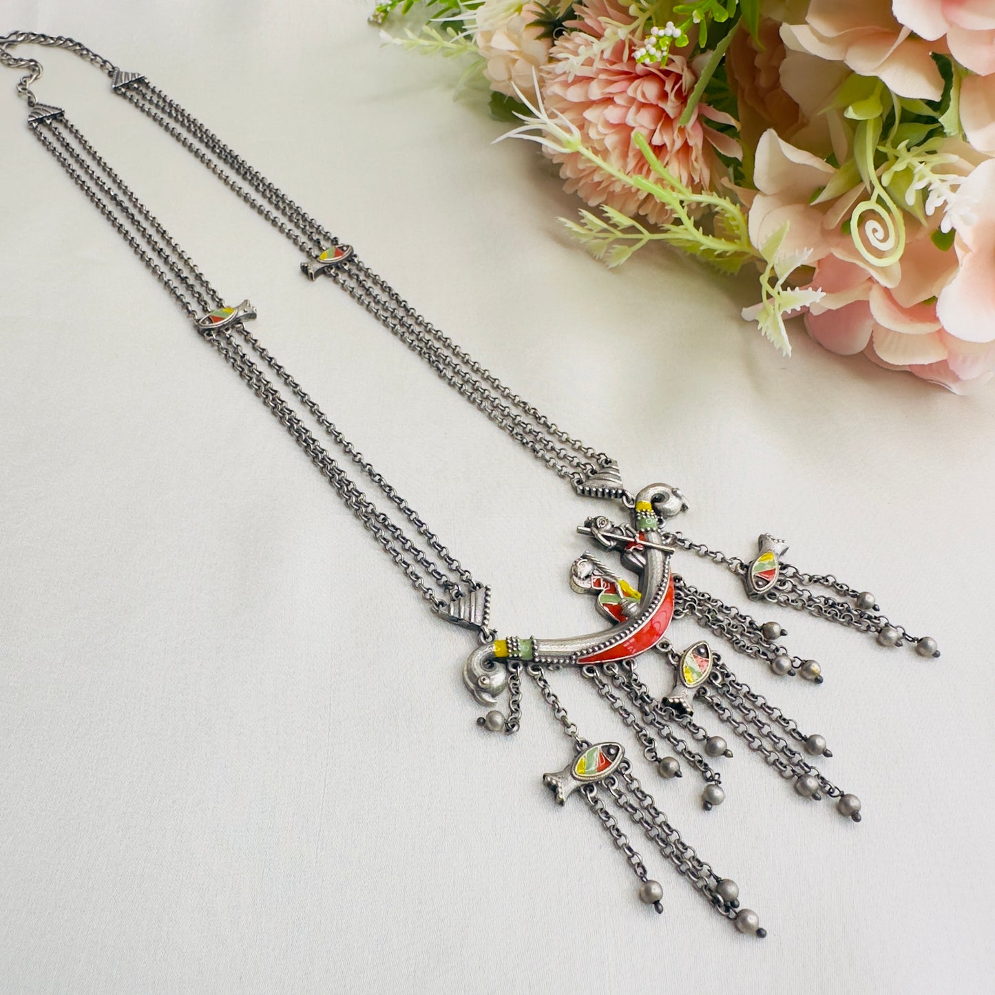 Silver Tone Colorful Necklace