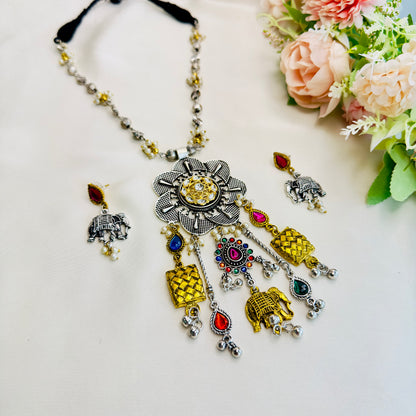 Multicolor Oxidized Necklace Set