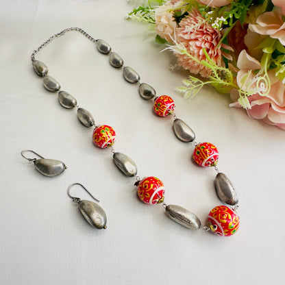 Silver tone hand painted Necklace set