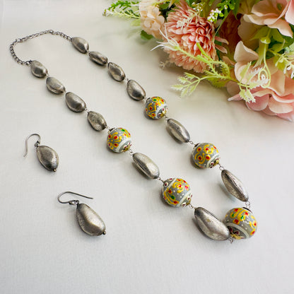 Silver tone hand painted Necklace set