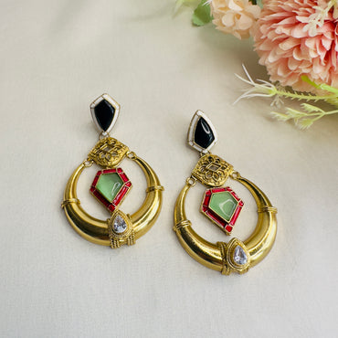 Golden Polish Ruby Green Chandbali Earring