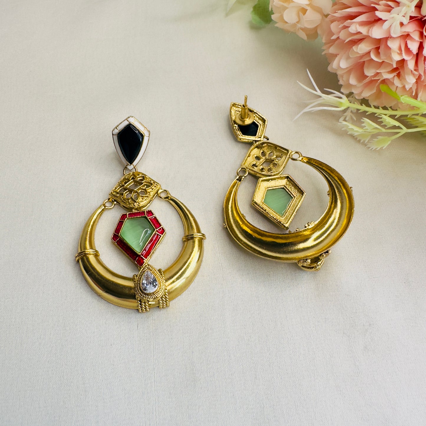 Golden Polish Ruby Green Chandbali Earring