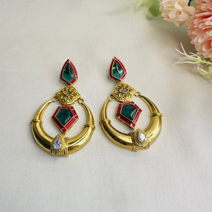 Golden Polish Ruby Green Chandbali Earring