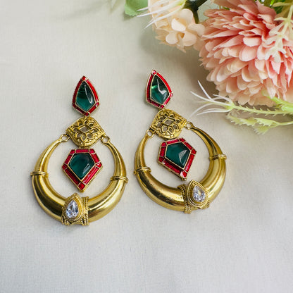 Golden Polish Ruby Green Chandbali Earring