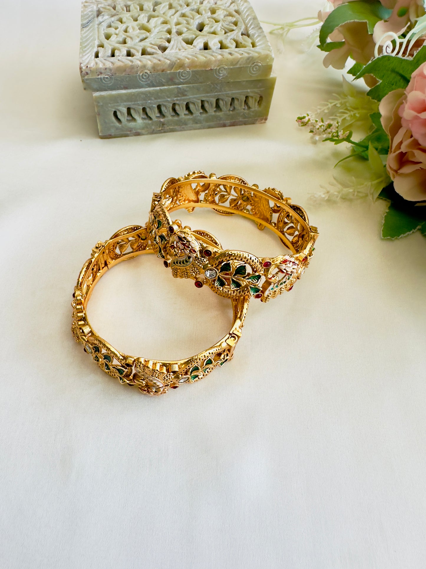 Peacock Motif Meenakari Bangles