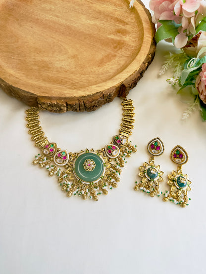 Colorful Center Stone Necklace Set
