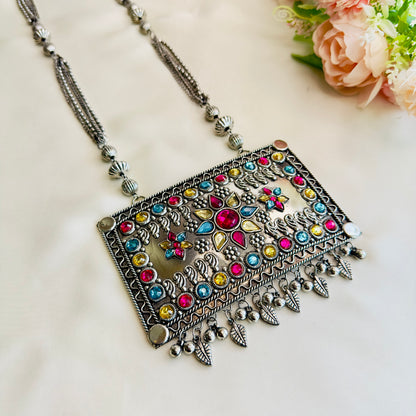 Long Big Pendant Multicolor Necklace