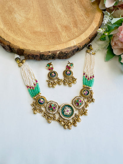 Five Joint Pendant Rajwadi Necklace Set