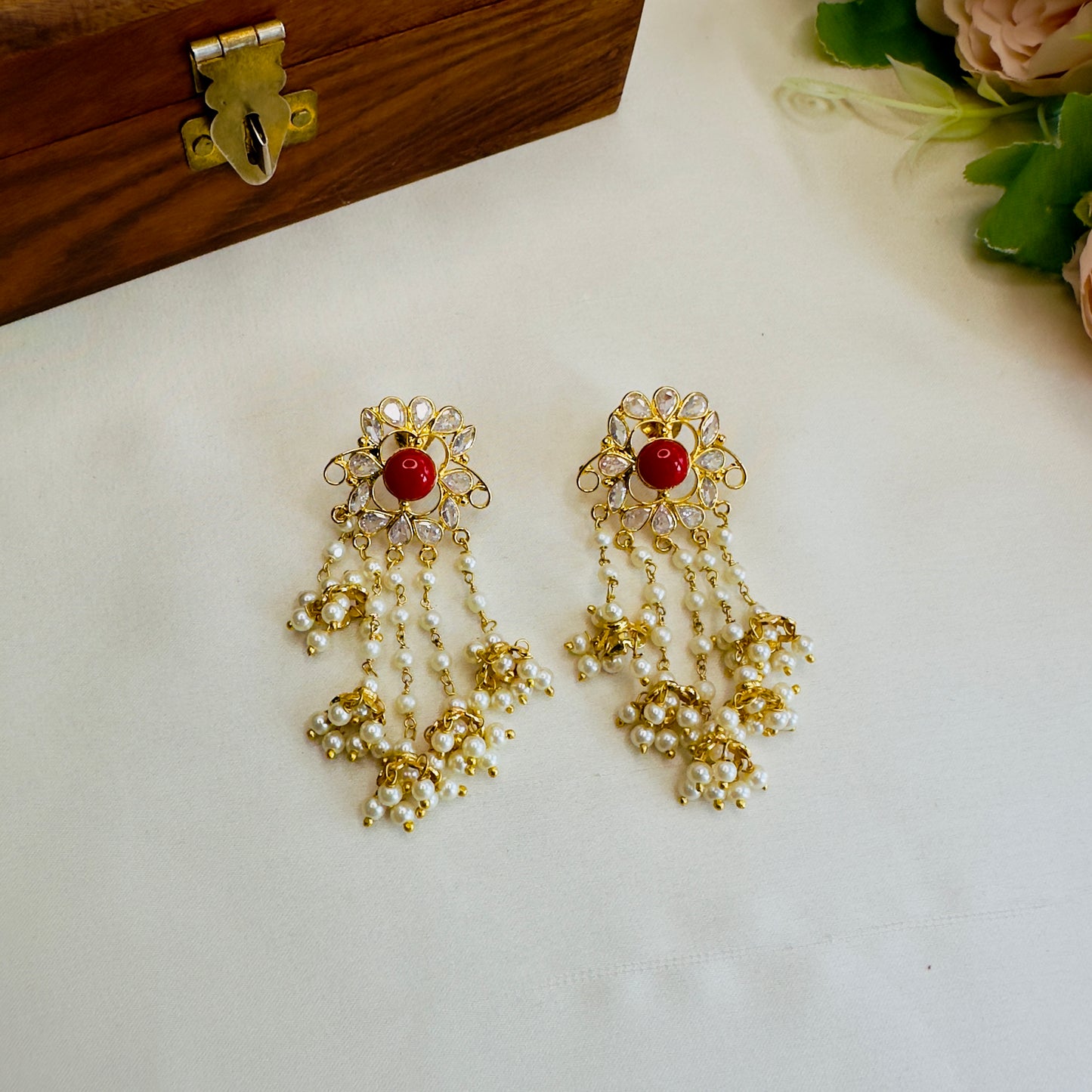 Coral Polki Earrings