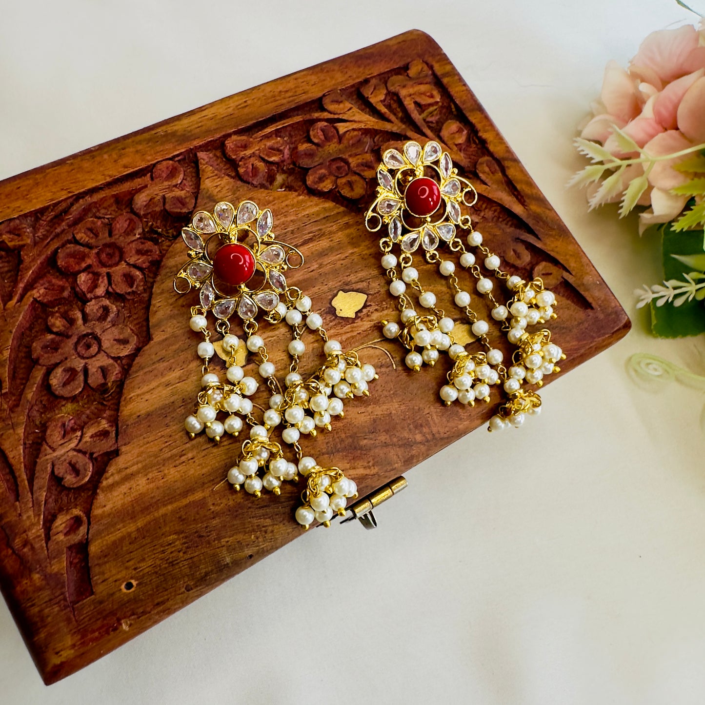 Coral Polki Earrings