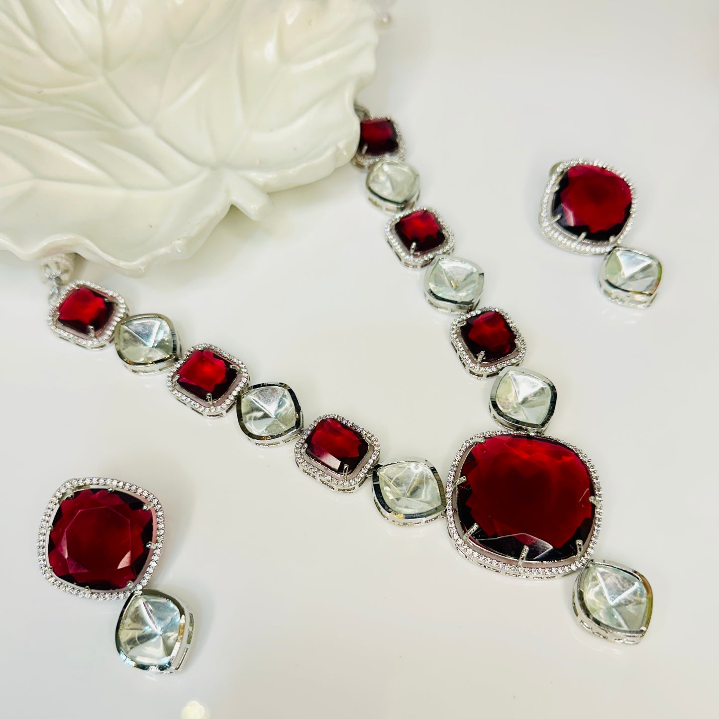 Ruby Red American Diamond Doublet And Kundan Necklace