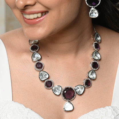 Sangria American Diamond Doublet And Kundan Necklace