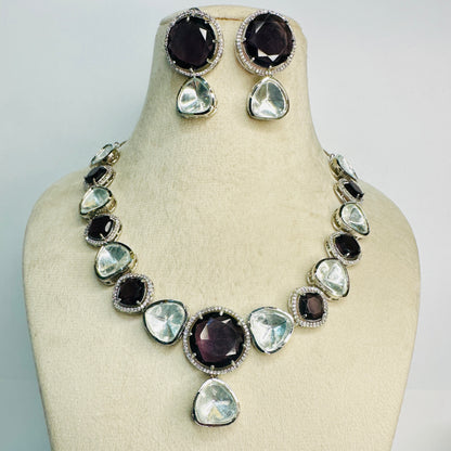 Sangria American Diamond Doublet And Kundan Necklace