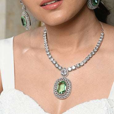 Green American Diamond Doublet Necklace Set