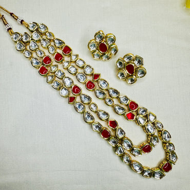 Doubled layer Kundan Set with stud Earrings