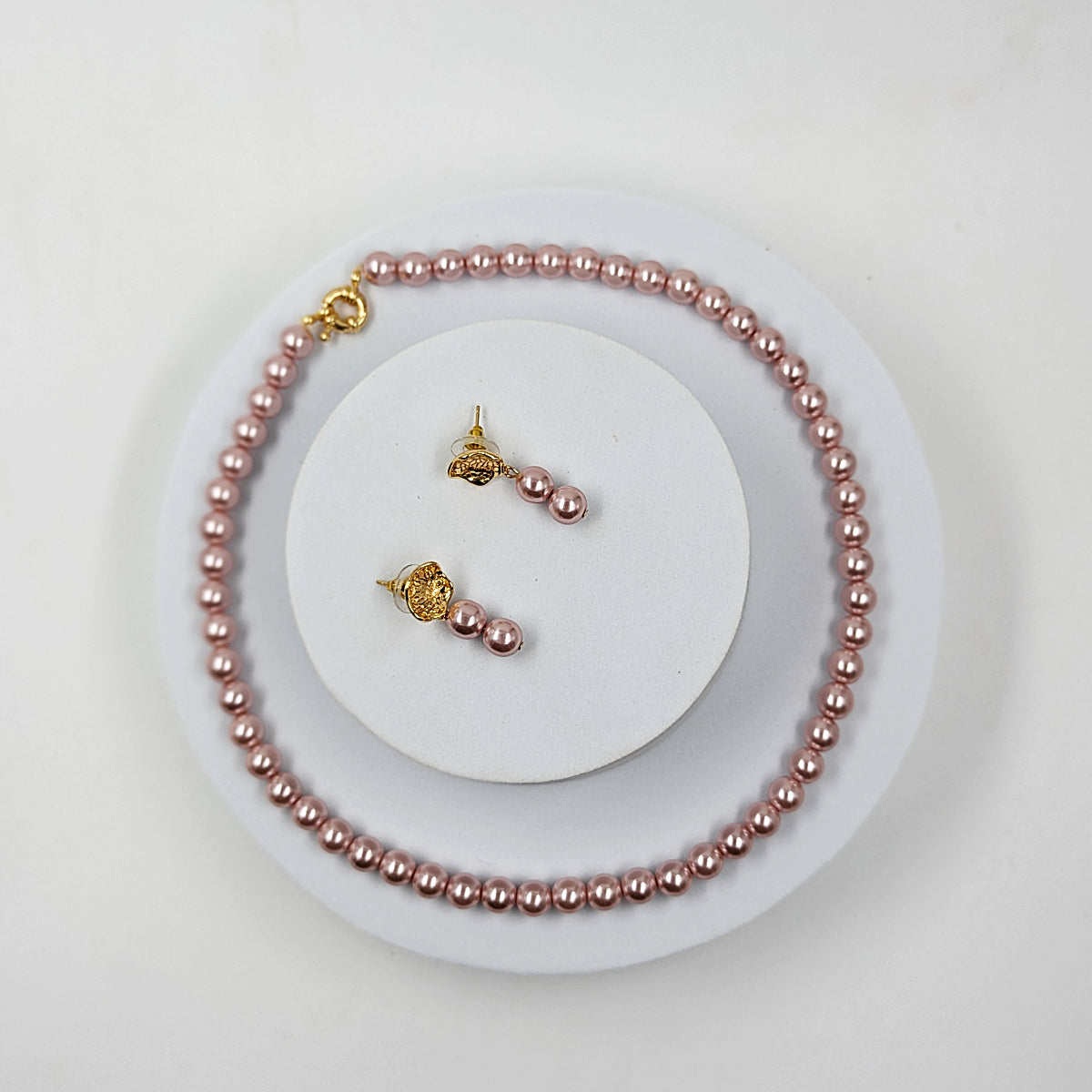 Stridhan 10mm Natural Rose Gold Pearl Necklace Set