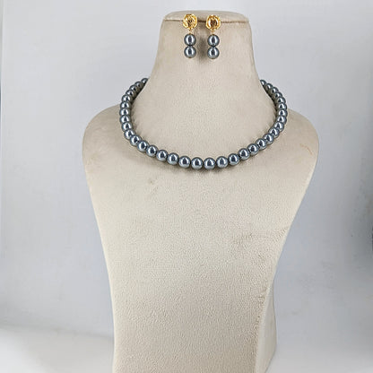 Stridhan 10mm Natural Dark Blue Pearl Necklace Set