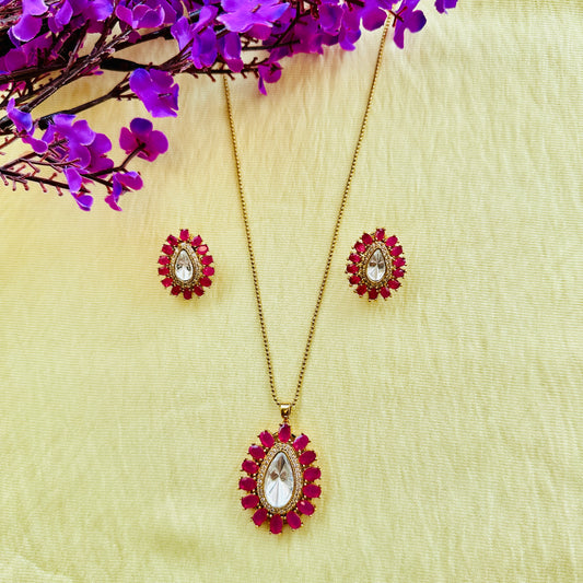 Ruby Polki Kundan Chain Pendent earring set